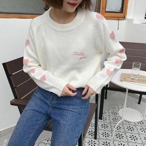 Japan Kawaii Cute Pink Heart White Sweater